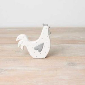 grey polka dot hen